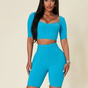 Fashion Nova Kayla Snatched Biker Short Set - Aqua